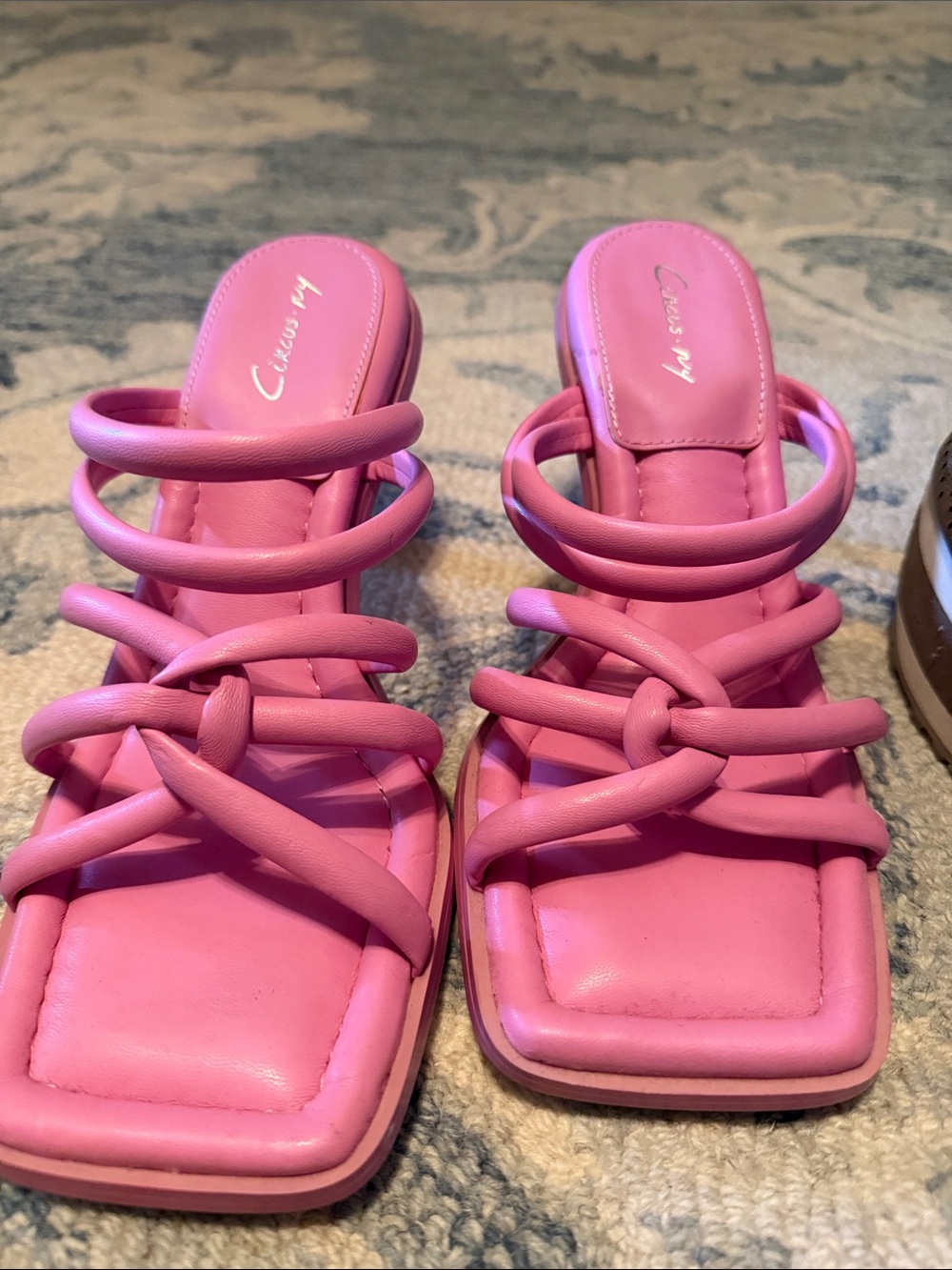 Sam Edelman Pink Knotted Strappy Square-Toe Slide Sandals